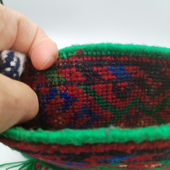 Vtg Tribal Carpet Rug Crossbody Bag Handmade Purse Tassels Hippy Ethnic Andean - Picture 9 of 12